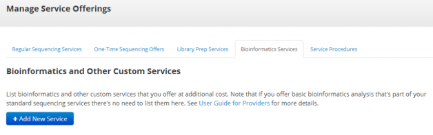 New manage services page includes bioinformatics analysis services